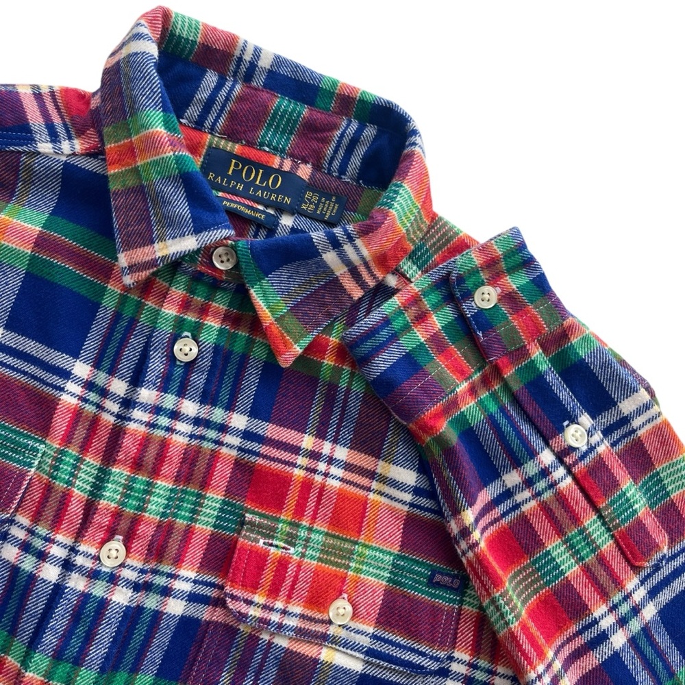 Polo Ralph Lauren Boy’s XL Multi Plaid Flannel Performance Long Sleeve Button Up
